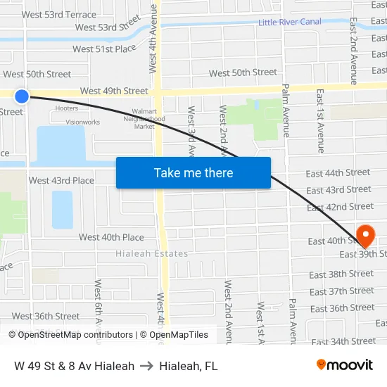 W 49 St & 8 Av Hialeah to Hialeah, FL map