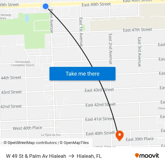 W 49 St & Palm Av Hialeah to Hialeah, FL map
