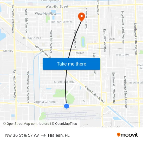 Nw 36 St & 57 Av to Hialeah, FL map