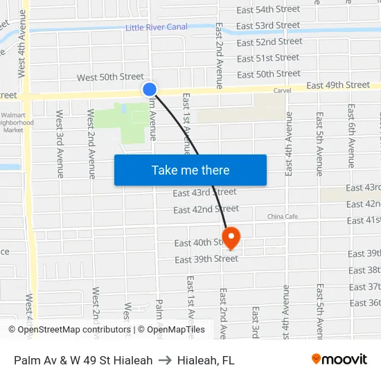 Palm Av & W 49 St Hialeah to Hialeah, FL map
