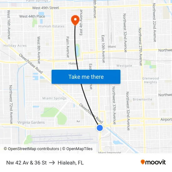 Nw 42 Av & 36 St to Hialeah, FL map