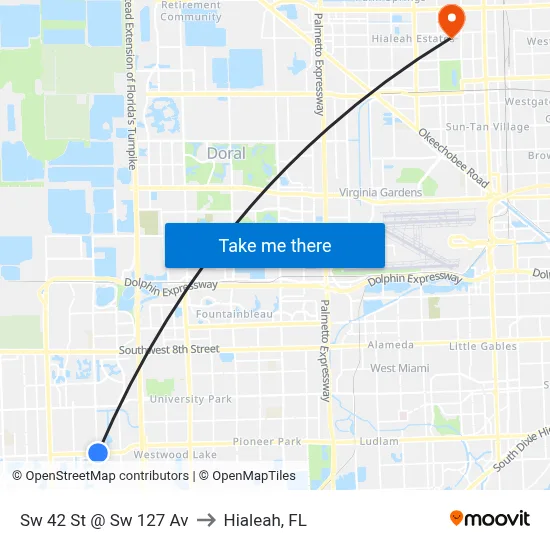 Sw 42 St @ Sw 127 Av to Hialeah, FL map