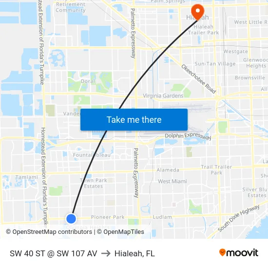 Sw 40 St @ Sw 107 Av to Hialeah, FL map