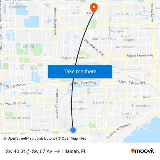 Sw 40 St @ Sw 67 Av to Hialeah, FL map