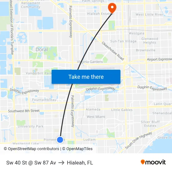 Sw 40 St @ Sw 87 Av to Hialeah, FL map