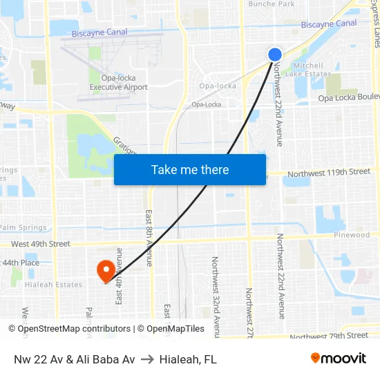 Nw 22 Av & Ali Baba Av to Hialeah, FL map