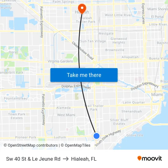 Sw 40 St & Le Jeune Rd to Hialeah, FL map