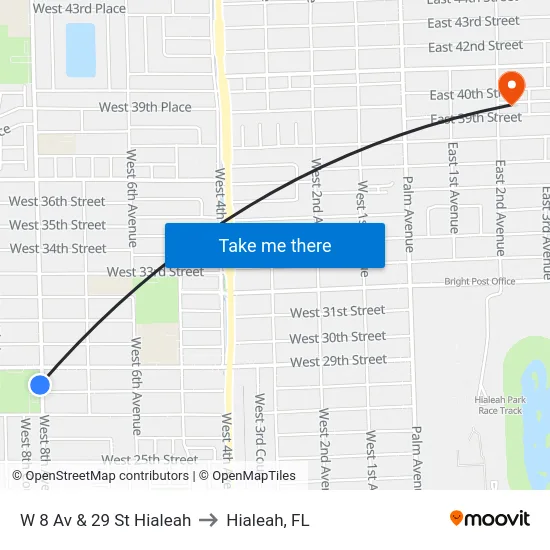 W 8 Av & 29 St Hialeah to Hialeah, FL map