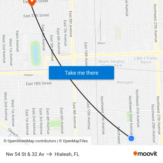 Nw 54 St & 32 Av to Hialeah, FL map