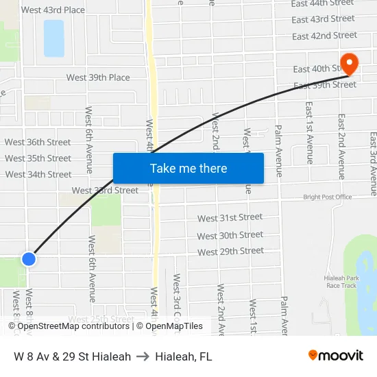 W 8 Av & 29 St Hialeah to Hialeah, FL map
