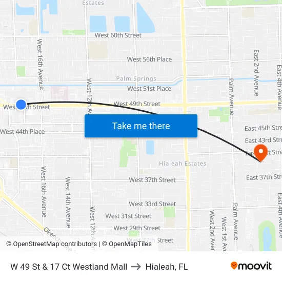 W 49 St & 17 Ct Westland Mall to Hialeah, FL map