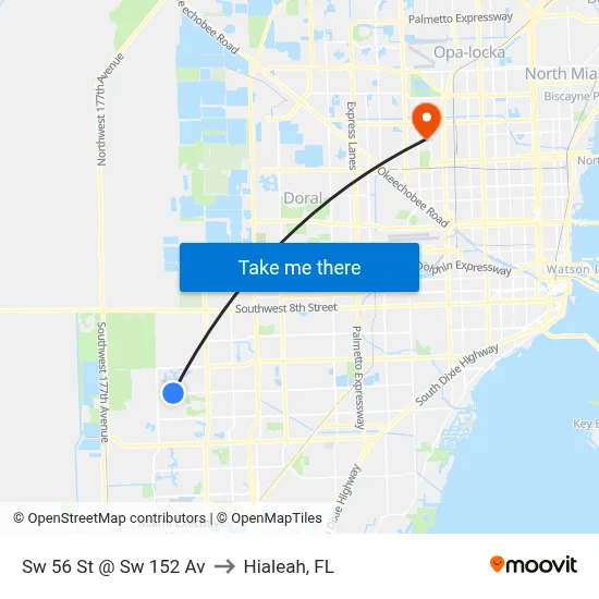 Sw 56 St @ Sw 152 Av to Hialeah, FL map