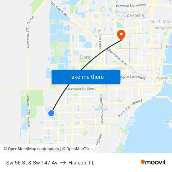 Sw 56 St & Sw 147 Av to Hialeah, FL map