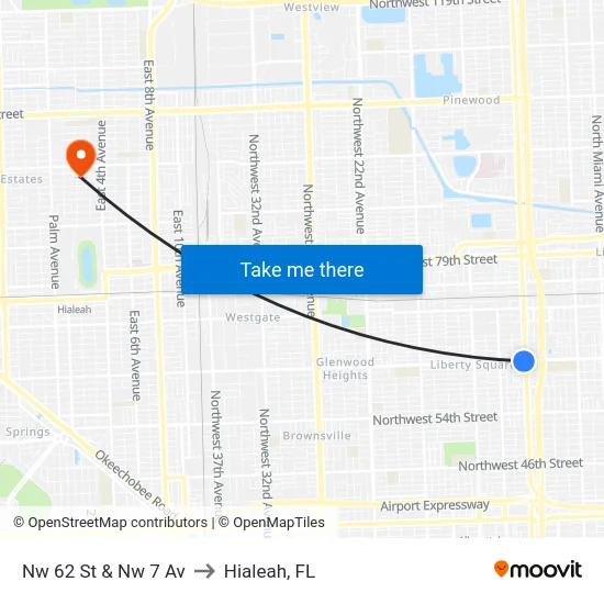 Nw 62 St & Nw 7 Av to Hialeah, FL map