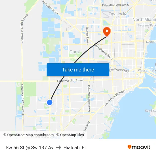 Sw 56 St @ Sw 137 Av to Hialeah, FL map