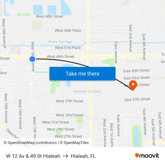 W 12 Av & 49 St Hialeah to Hialeah, FL map