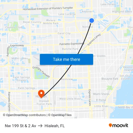 Nw 199 St & Nw 2 Av to Hialeah, FL map