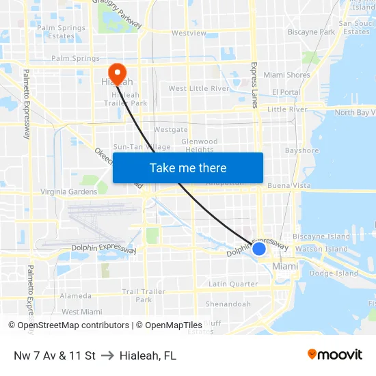 Nw 7 Av & 11 St to Hialeah, FL map