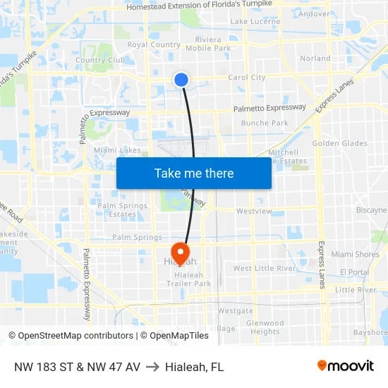 Nw 183 St & Nw 47 Av to Hialeah, FL map