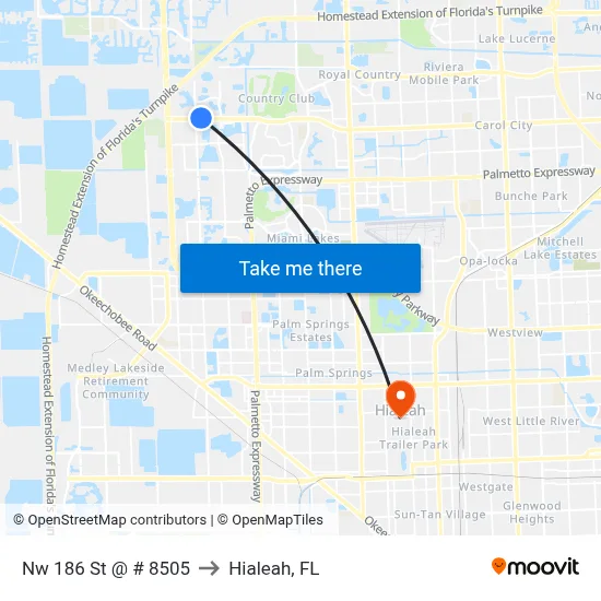 Nw 186 St @ # 8505 to Hialeah, FL map
