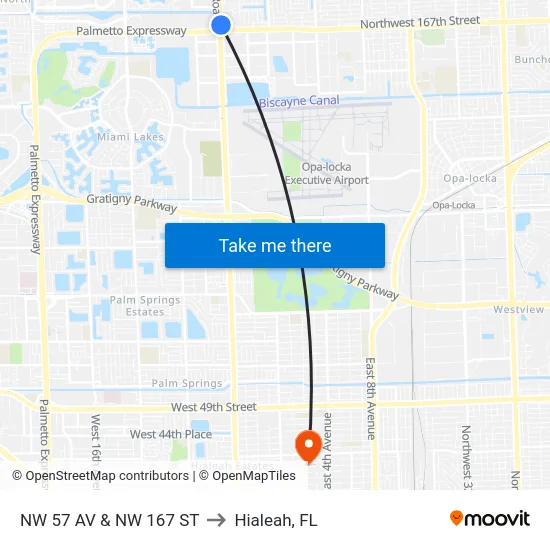 Nw 57 Av & Nw 167 St to Hialeah, FL map