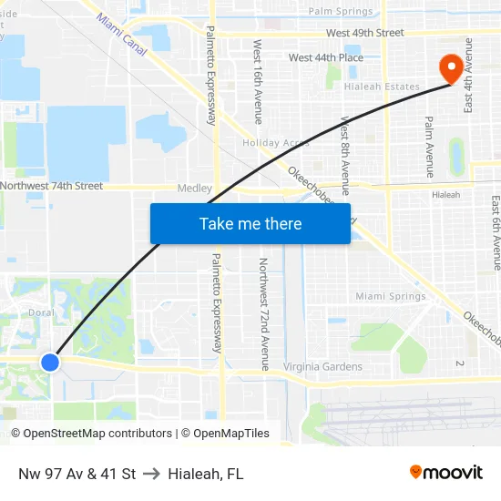 Nw 97 Av & 41 St to Hialeah, FL map