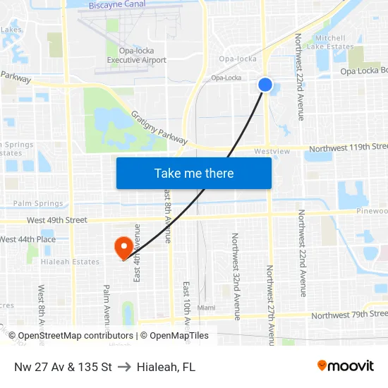 Nw 27 Av & 135 St to Hialeah, FL map