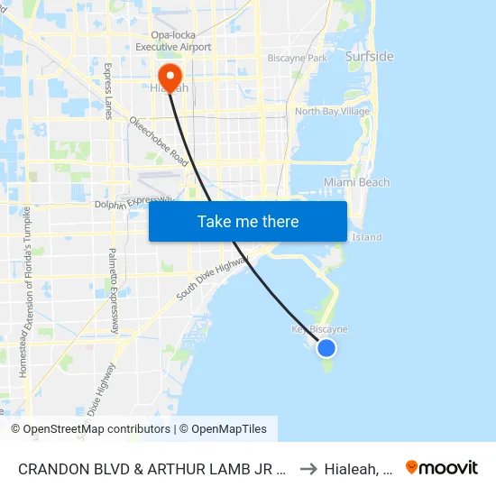 Crandon Blvd & Arthur Lamb Jr Rd to Hialeah, FL map