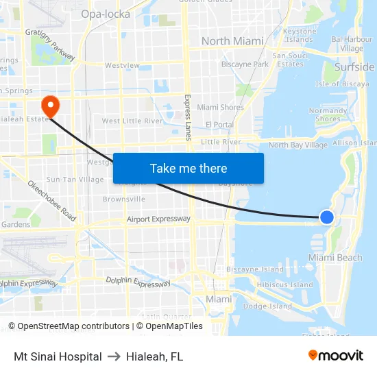 Mt Sinai Hospital to Hialeah, FL map