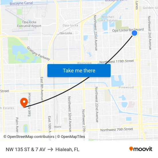 Nw 135 St & 7 Av to Hialeah, FL map
