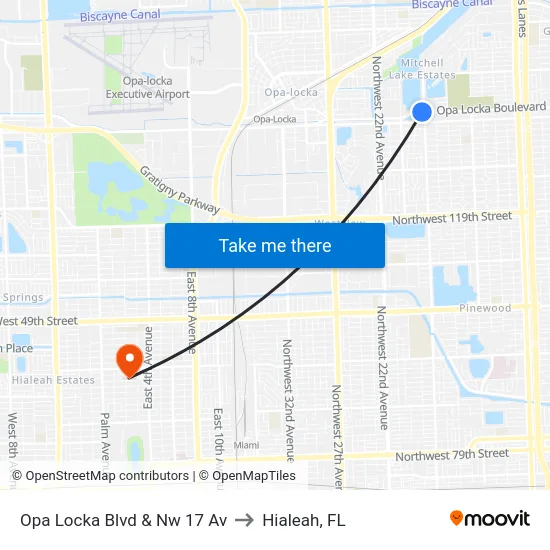 Opa Locka Blvd & Nw 17 Av to Hialeah, FL map