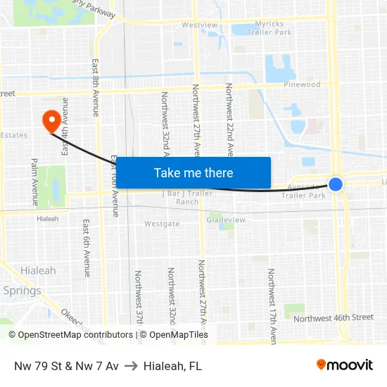 Nw 79 St & Nw 7 Av to Hialeah, FL map