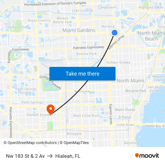Nw 183 St & 2 Av to Hialeah, FL map