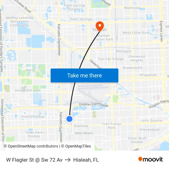 W Flagler St @ Sw 72 Av to Hialeah, FL map