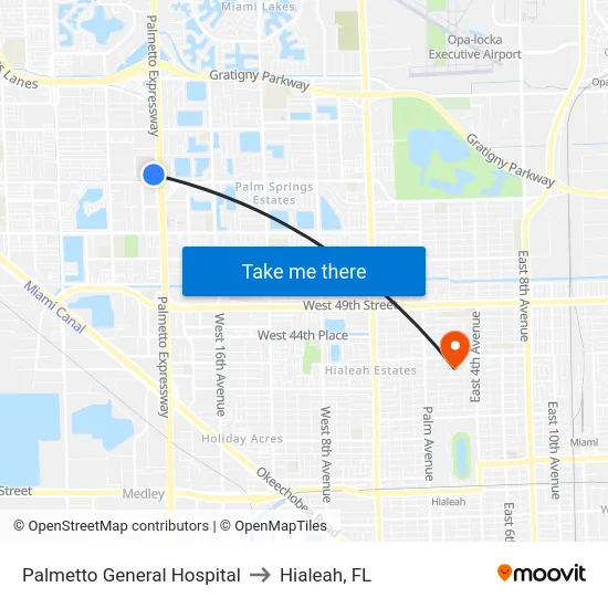 Palmetto General Hospital to Hialeah, FL map