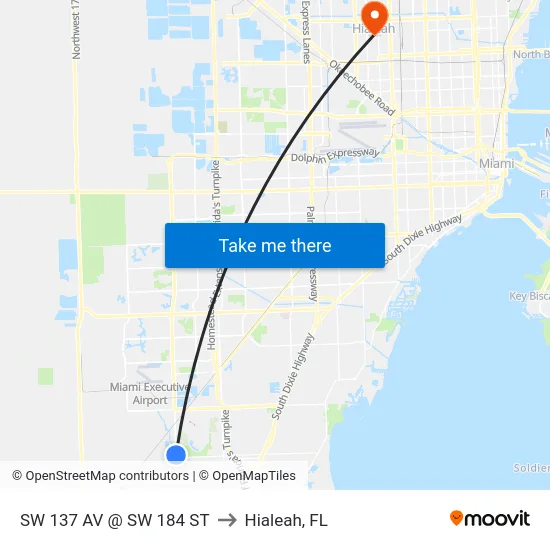 Sw 137 Av @ Sw 184 St to Hialeah, FL map