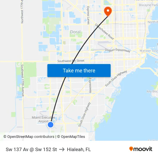 Sw 137 Av @ Sw 152 St to Hialeah, FL map