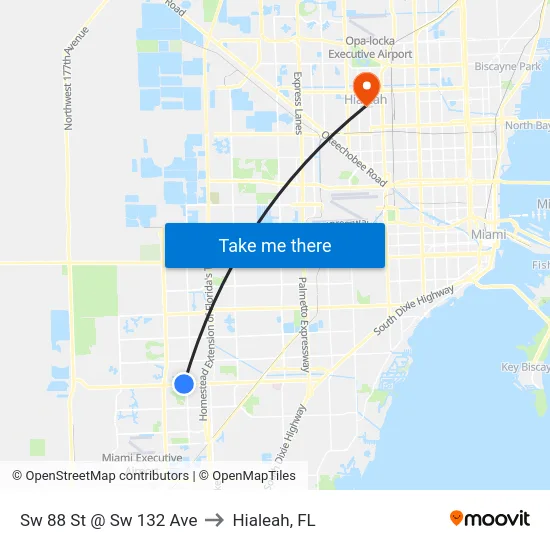 Sw 88 St @ Sw 132 Ave to Hialeah, FL map