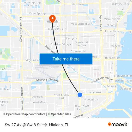 Sw 27 Av @ Sw 8 St to Hialeah, FL map