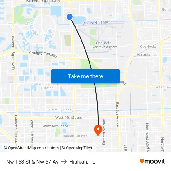 Nw 158 St & Nw 57 Av to Hialeah, FL map