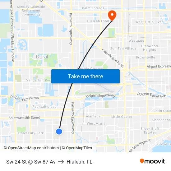 Sw 24 St @ Sw 87 Av to Hialeah, FL map
