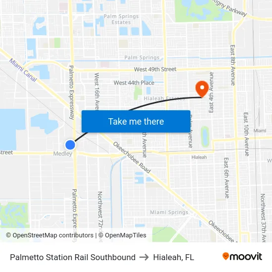 Palmetto Station Rail Southbound to Hialeah, FL map