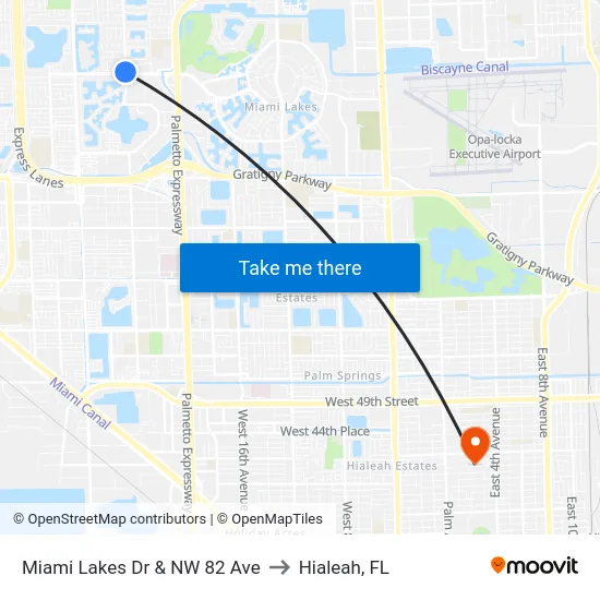 Miami Lakes Dr & Nw 82 Ave to Hialeah, FL map