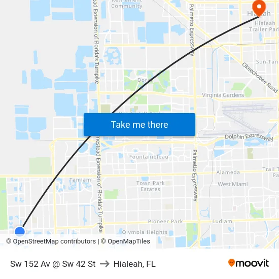 Sw 152 Av @ Sw 42 St to Hialeah, FL map