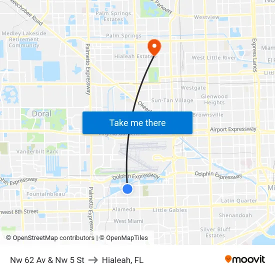 Nw 62 Av & Nw 5 St to Hialeah, FL map