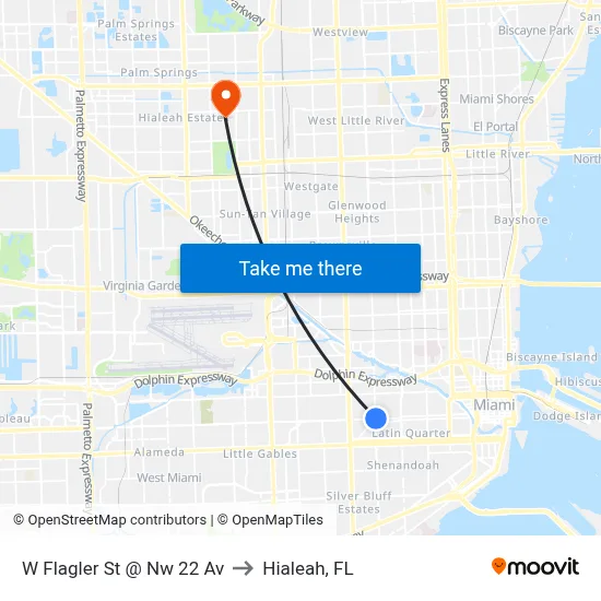 W Flagler St @ Nw 22 Av to Hialeah, FL map