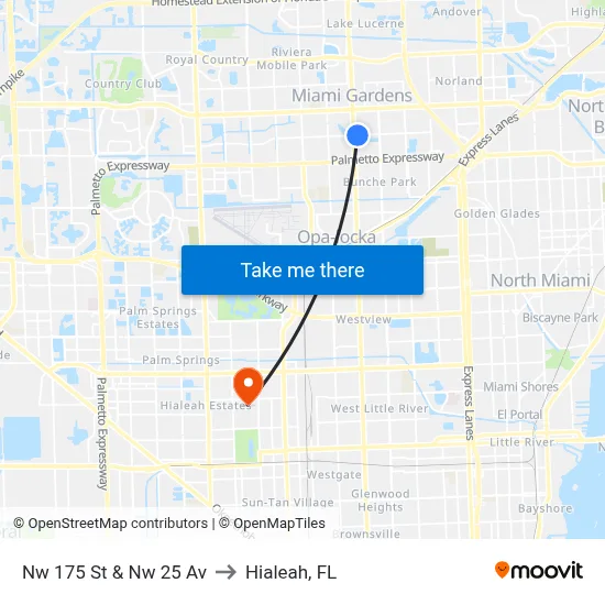 Nw 175 St & Nw 25 Av to Hialeah, FL map