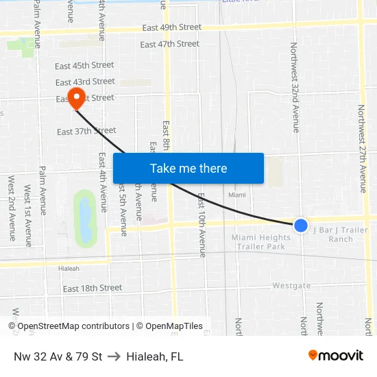 Nw 32 Av & 79 St to Hialeah, FL map