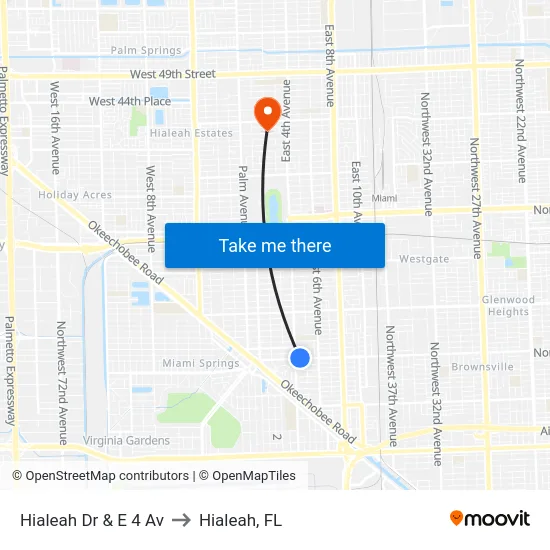 Hialeah Dr & E 4 Av to Hialeah, FL map