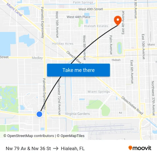 Nw 79 Av & Nw 36 St to Hialeah, FL map